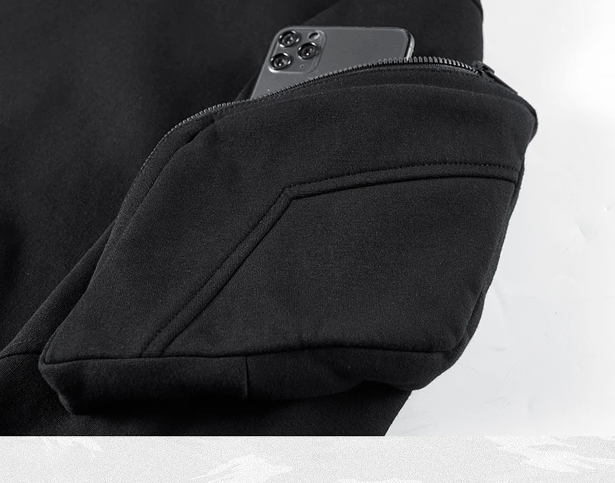 Streetwear Hoodies Harajuku Y2K Hip Hop Sweatshirts High Neck Mask Windproof Pullovers Dark Black Techwear Cargo Tops