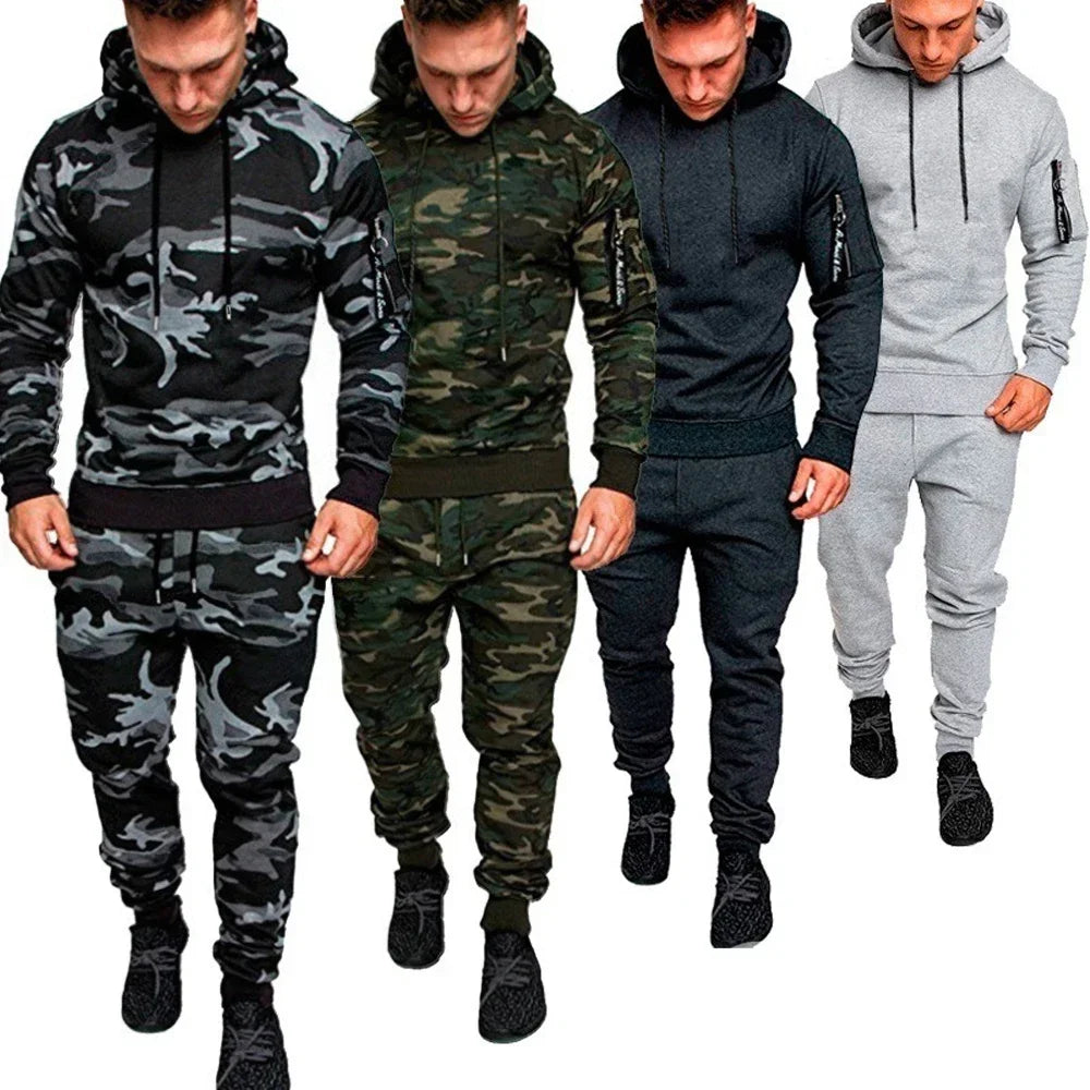 Men's Tracksuit Military Hoodie Sets Camouflage Hooded Leisure Suit Man Sweatshirt Pants Tactical Sweat Sports Suit