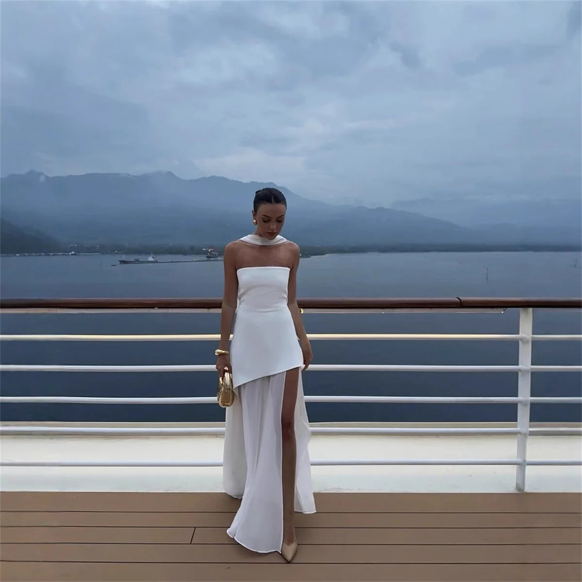 Fashion Strapless Dress With Ribbon Female Elegant Sleeveless Patchwork Mesh Beach Vacation Long Dress 2025 Summer New Dress