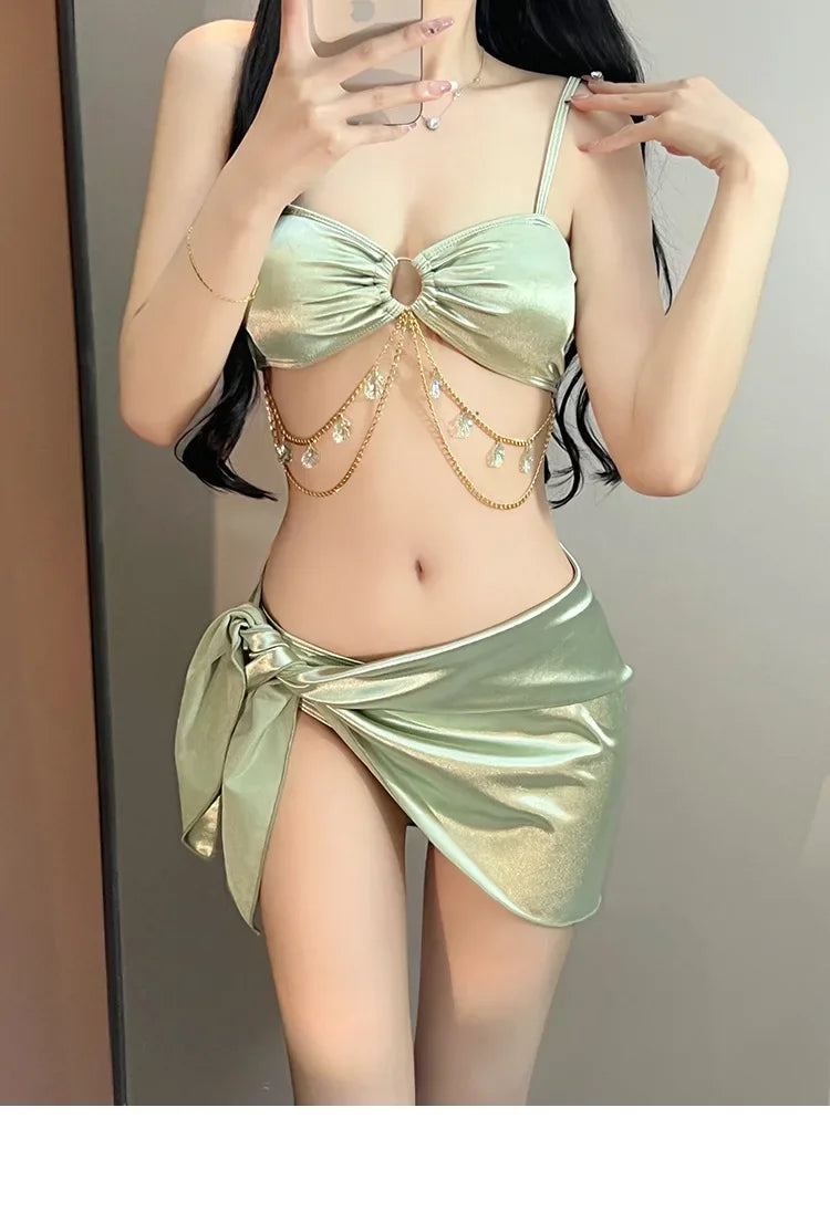 2024 New Women's Bikini Set Parts Separate Sexy Hot Girl Diamond Chain High-End Feel Beach Vacation Spa