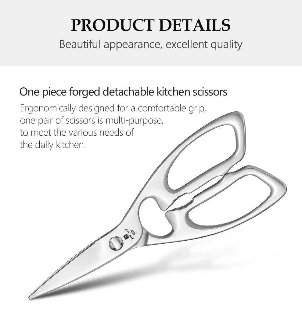 XINZUO Kitchen Scissors One Piece 3Cr13 Stainless Forged Steel Kitchen Powerful  Multi-Function Chicken Bone Kitchen Shears