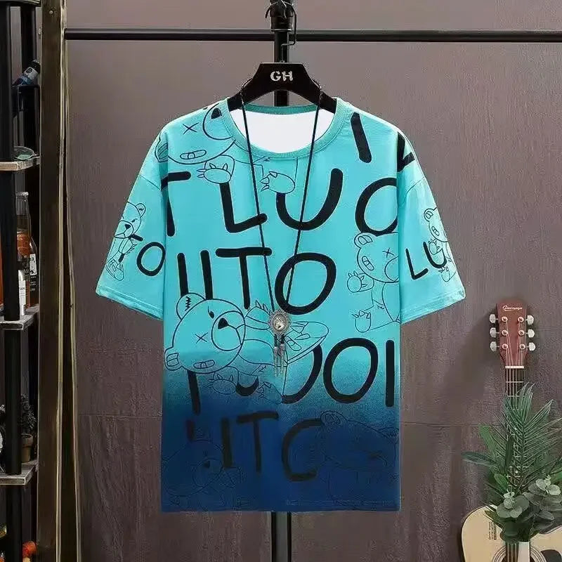 T-shirt for Men Summer Manga Tshirt Tops Bear Loose Graffiti Tee Fashion Goth Print Men's Short Sleeve Male Casual Clothes