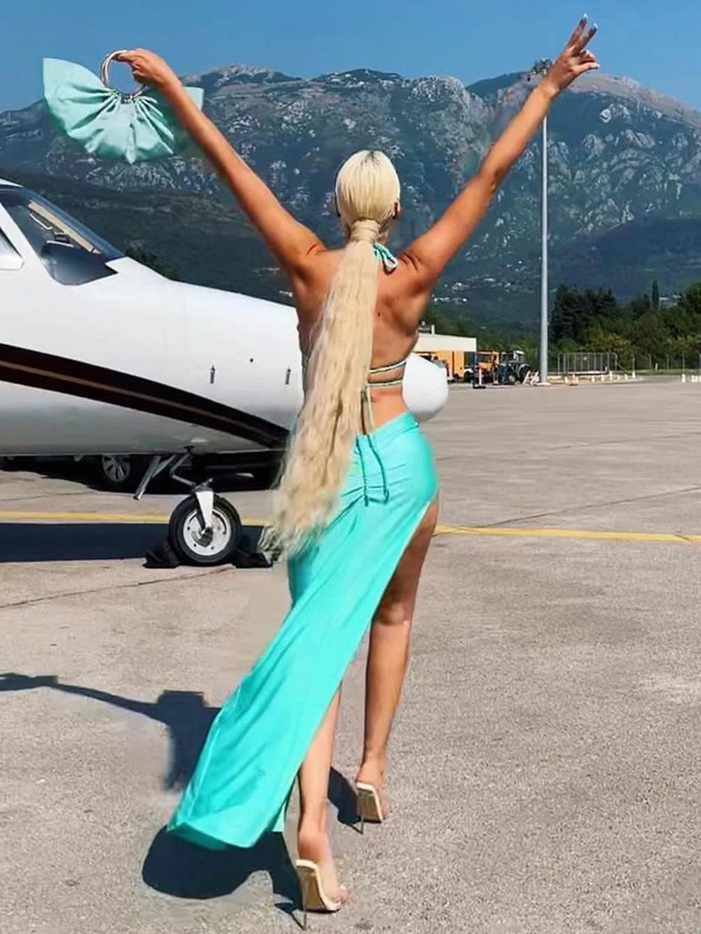 Tosca Starfish Bustier Split Maxi Dress Spaghetti Strap Backless Design Celebrity Party Vacation Sexy Lace-Up Maxi Long Dress