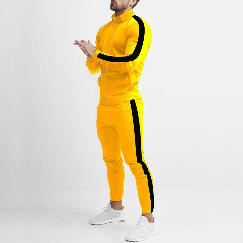2024 cross-border Europe, America, autumn and winter new casual men's sports suit color matching men's clothing