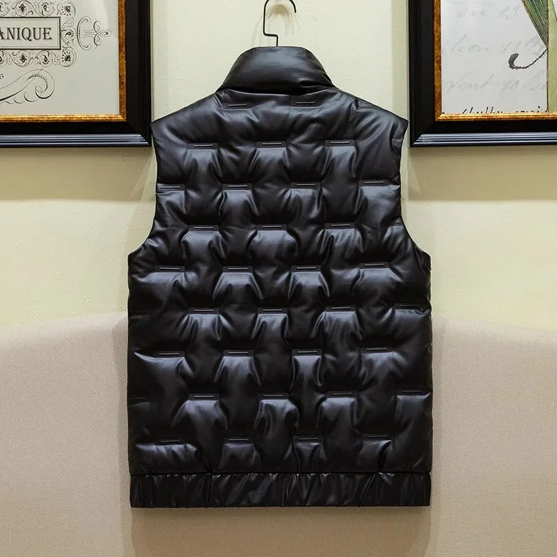 Black Men's Standing Collar Sleeveless Vest Coat, Winter Fashion Casual Waterproof Thick Jacket,Silver Windproof Waistcoat