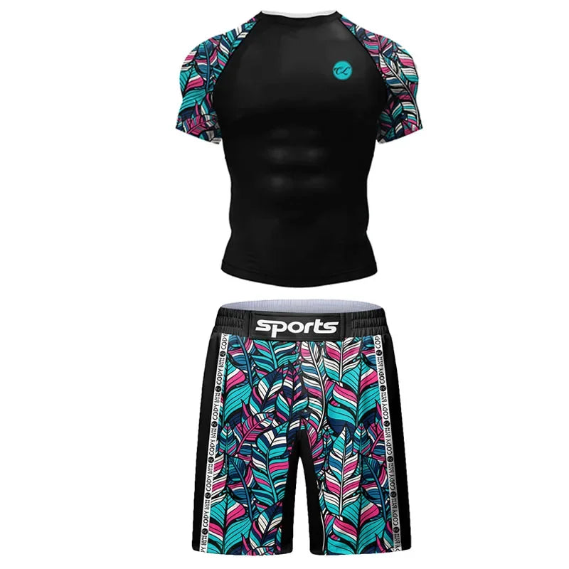New Grappling Jiu Jitsu MMA T-shirt +Pants Set Rashguard For Men Bjj Boxing Jerseys Rash Guard MMA Shorts Boxeo Sport Clothing