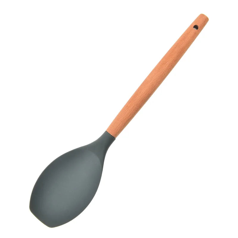 Silicone Kitchen Cooking Spatula Spade Turner Soup Spoon With Wooden Handle Baking Tools