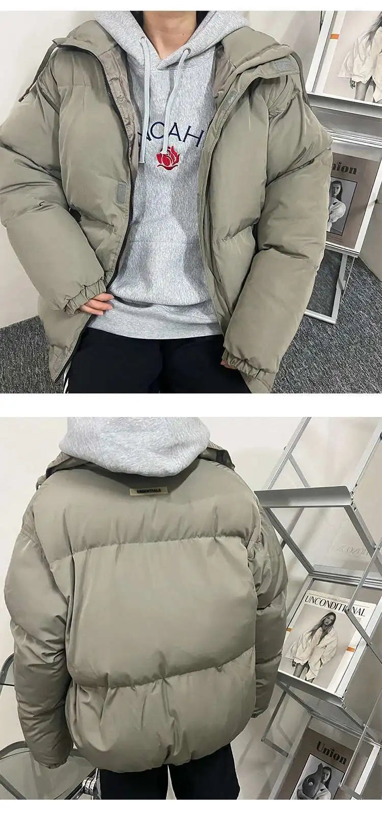 PFHQ Men Cotton Jacket High Street Trendy Winter Bread Coat 2024 Stand Collar Solid Color Long Sleeve Male Tops Casual 21Z7546