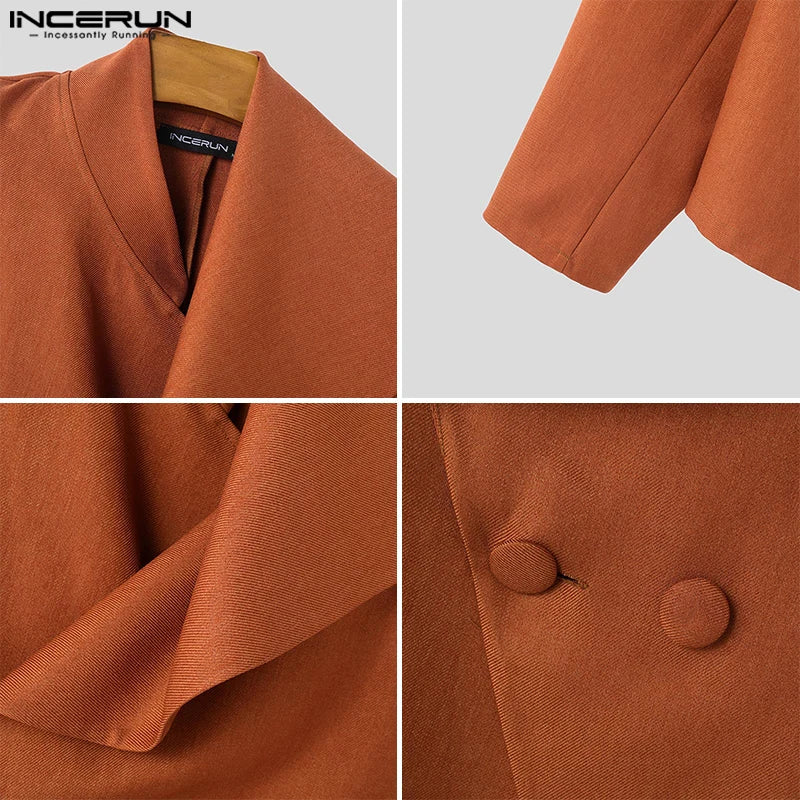 Casual Stylish Style Tops INCERUN New Men Asymmetrical Collar Suit Handsome Male Solid All-match Loose Long Sleeved Blazers 2025