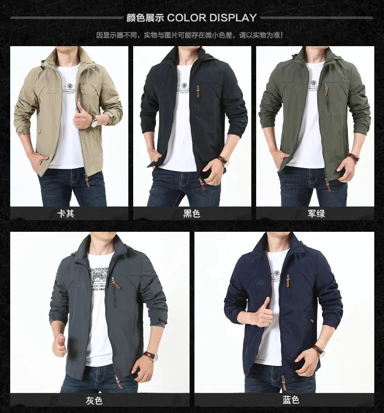Men's Windbreaker Casual Men's Hooded Jacket Outdoor mountain Waterproof MA-1 Pilot Coat Men's Mountaineering Hunting Suit