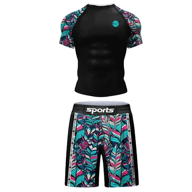 New Grappling Jiu Jitsu MMA T-shirt +Pants Set Rashguard For Men Bjj Boxing Jerseys Rash Guard MMA Shorts Boxeo Sport Clothing