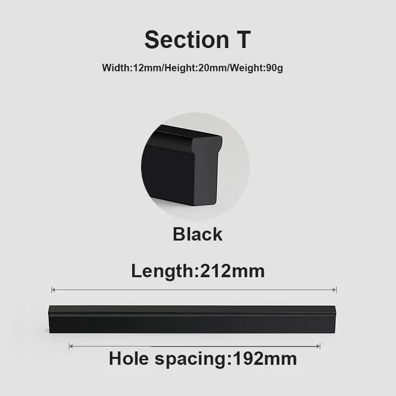 JUIDINTO 1pc Aluminium Cabinet Handle Pulls Black Handle 96-320mm Kitchen Drawer Handle for Furniture Wardrobe Closet