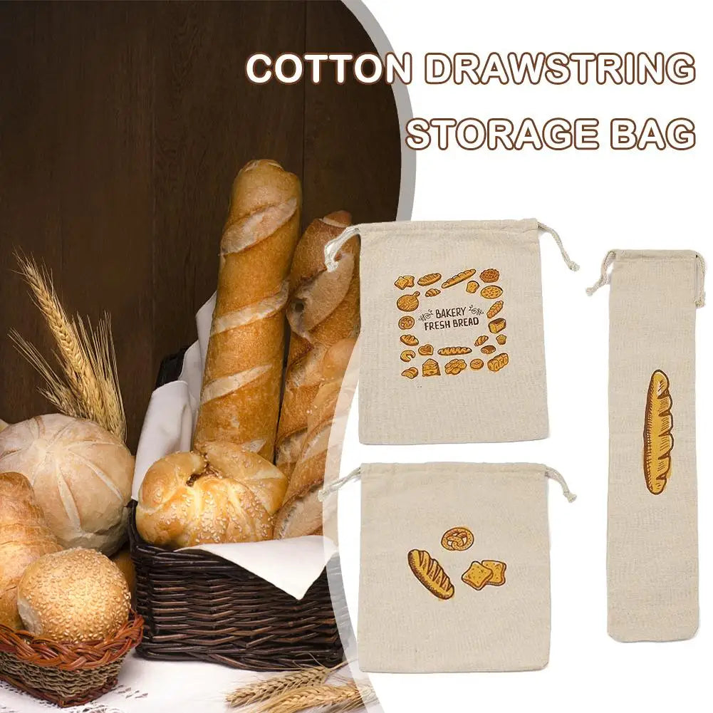 Linen Bread Bags Reusable Drawstring Large Washable Storage Food Accessories Home Unbleached Kitchen Organizer