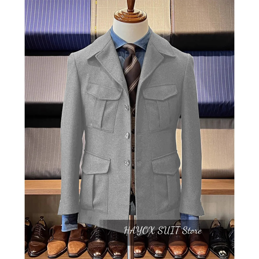Men's Herringbone Hunting Jacket Casual 4 Pockets Fashion Design Vintage Tweed Blazer Blazer Single Breasted Comfortable Work