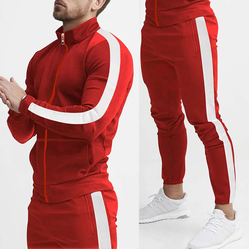 2024 cross-border Europe, America, autumn and winter new casual men's sports suit color matching men's clothing