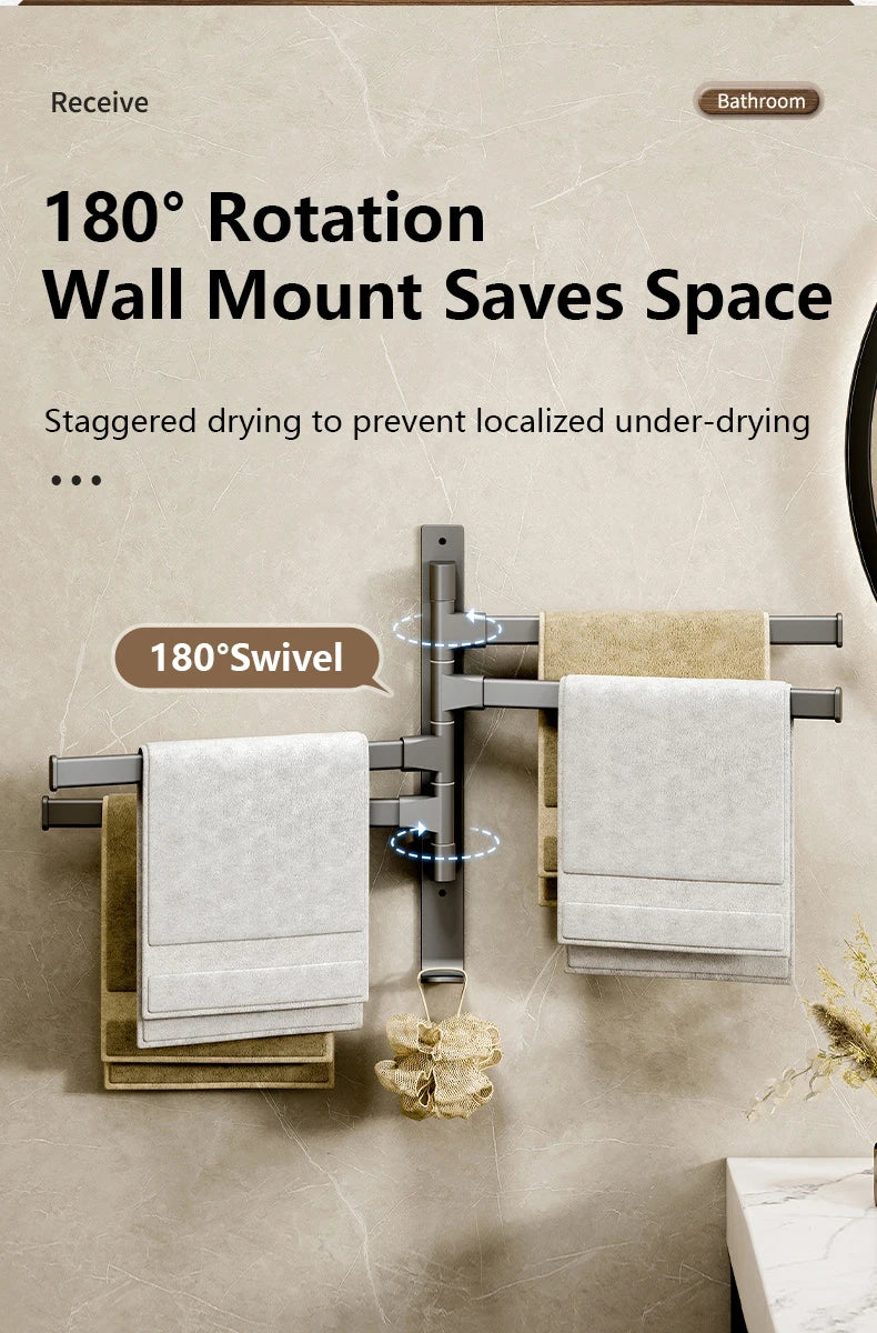 Bathroom Towel Rack Rotatable Towel Holder Space Aluminum 1/2/3/4/5-Bar Towel Hanger Kitchen Kitchen Hanging Wall Mounted