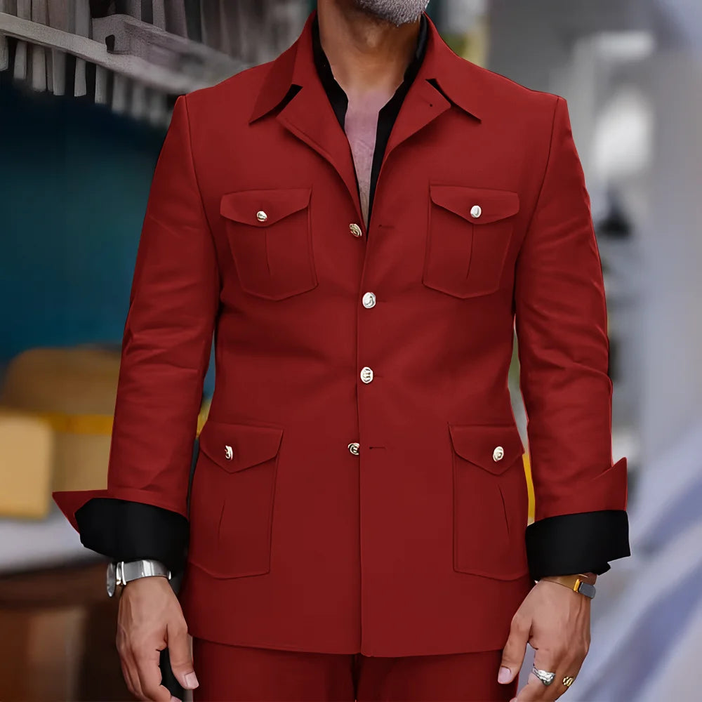 Tailored Casual Men Suits Orange 2 Pieces Set Safari Design Collar Autumn Coat Pant Business Designer Jacket Pant Men Prom Suits