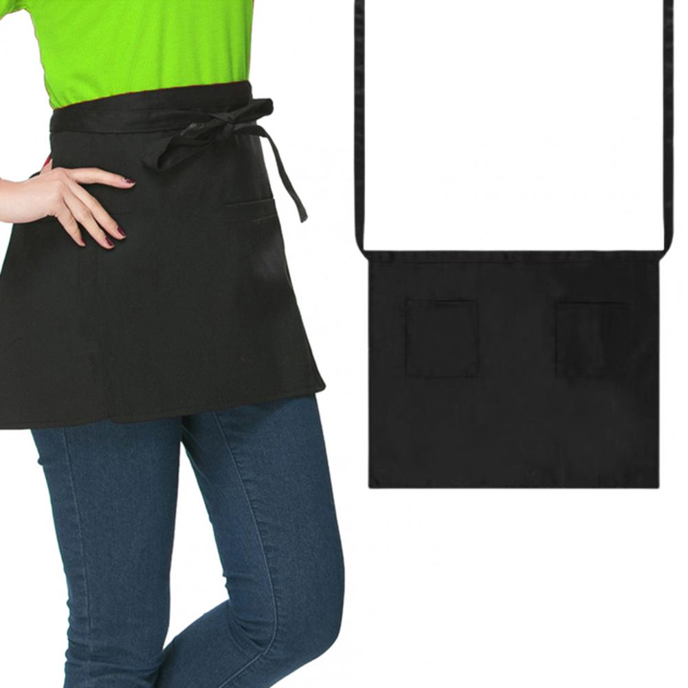 Waiter Apron Multiple Pockets Wear Resistant Waist Apron Lace Up Design Waterproof with Long Straps Half Short Apron Kitchen