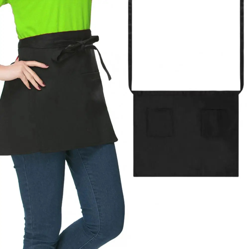Waiter Apron Multiple Pockets Wear Resistant Waist Apron Lace Up Design Waterproof with Long Straps Half Short Apron Kitchen