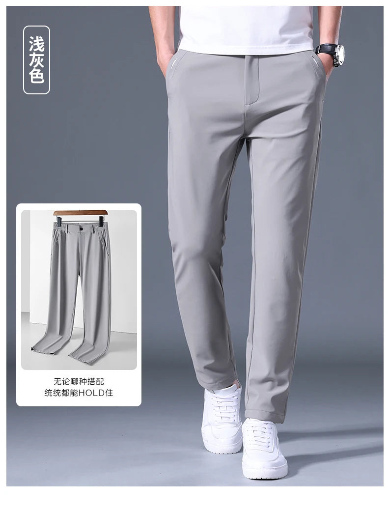 Summer Men's Casual Pants Thin Business Stretch Slim Fit Elastic Waist Jogger Korean Classic Blue Black Gray Brand Trousers Male
