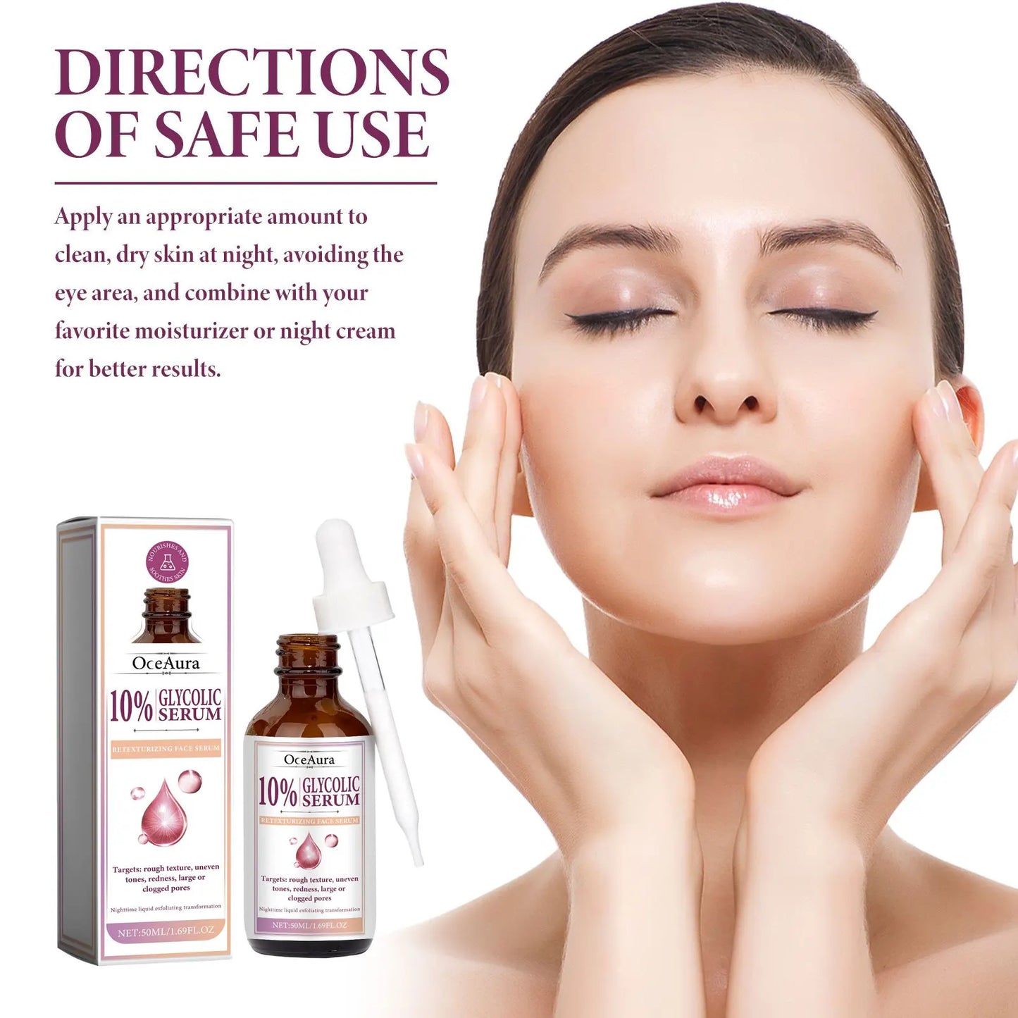Glycolic Acid 10% Toning Solution Fade Fine Lines Firming Face Serum Improve Facial Dryness Redness Glycolic Acid Repair Essence