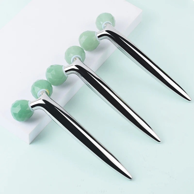 Green Aventurine 3D Roller Massager Y Shape 360 Rotate Thin Face Body Shaping Relaxation Wrinkle Remover Facial Massager Tool