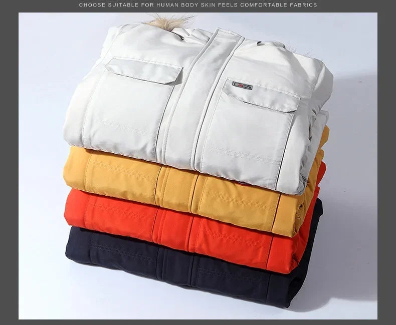 New Men Parkas Coat Windbreaker Big Pockets Wholesale Winter Parkas Men Thicken Coat Fur Hooded Jacket Overcoat Keep Warm Male