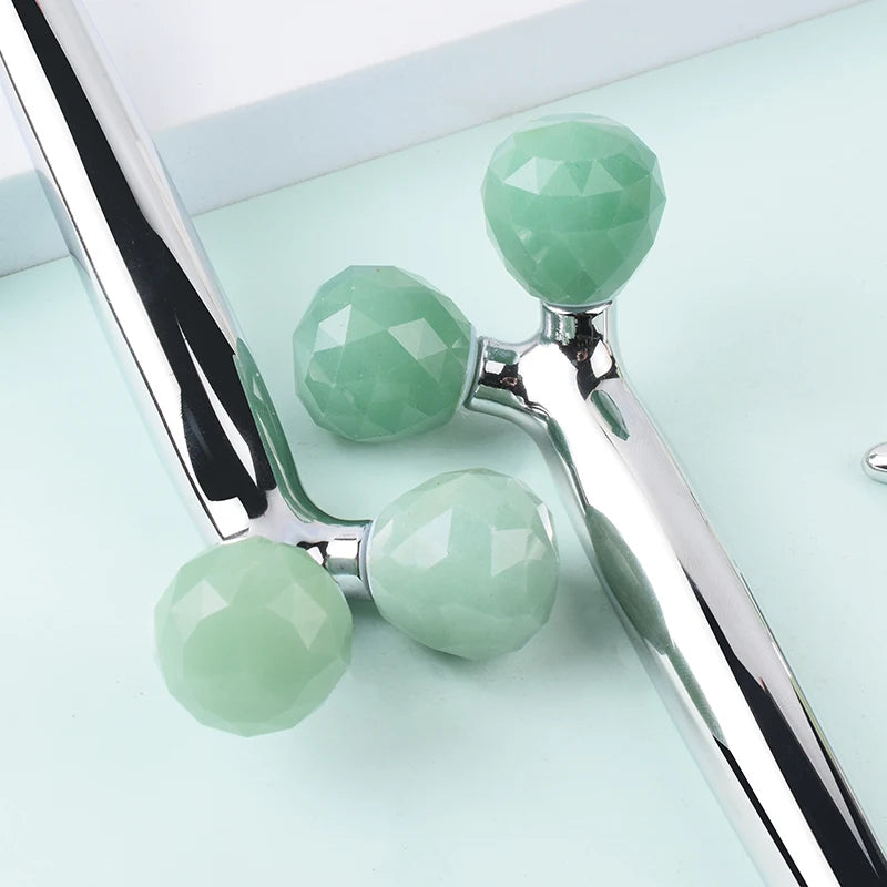 Green Aventurine 3D Roller Massager Y Shape 360 Rotate Thin Face Body Shaping Relaxation Wrinkle Remover Facial Massager Tool