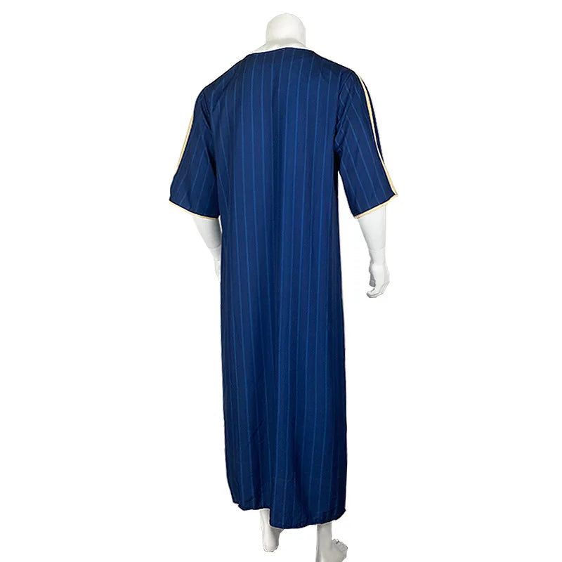 Men Muslim Summer Fashion Loose Robe Islam Kaftan Men Clothing Dubai Luxury Muslim Abaya Muslim V-neck Short Sleeve Printing