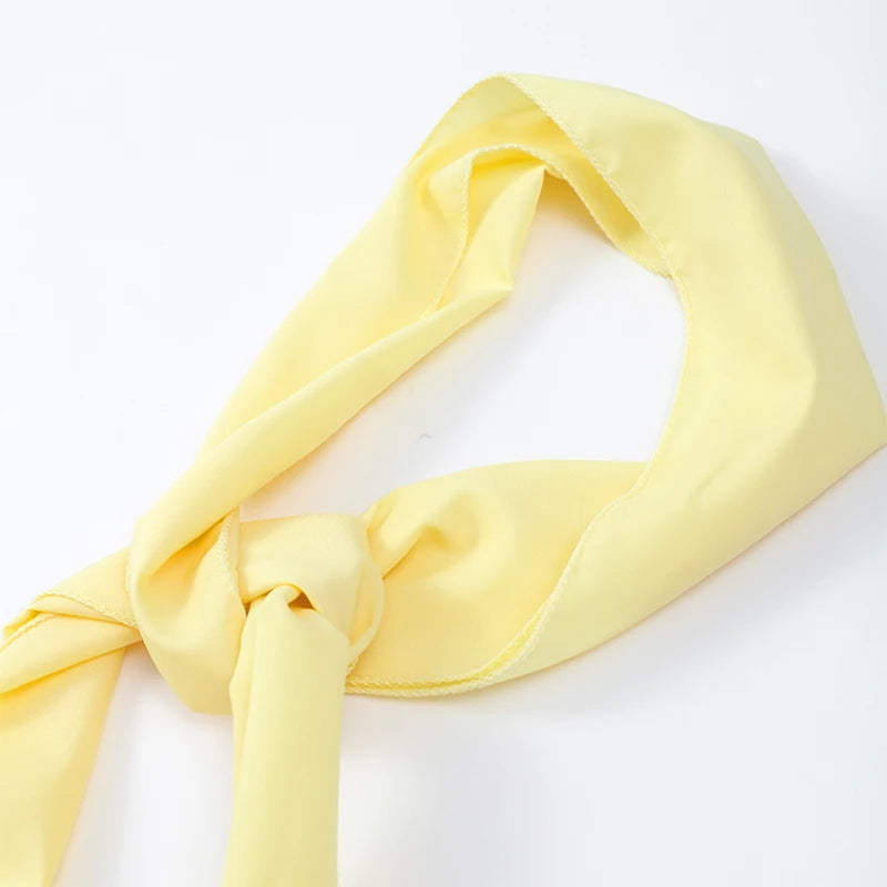Elegant Yellow Gauze Off Shoulder Scarf Neack Long Dress Women Fashion Sleeveless A-line Vestido 2025 Summer Vocation Party Robe