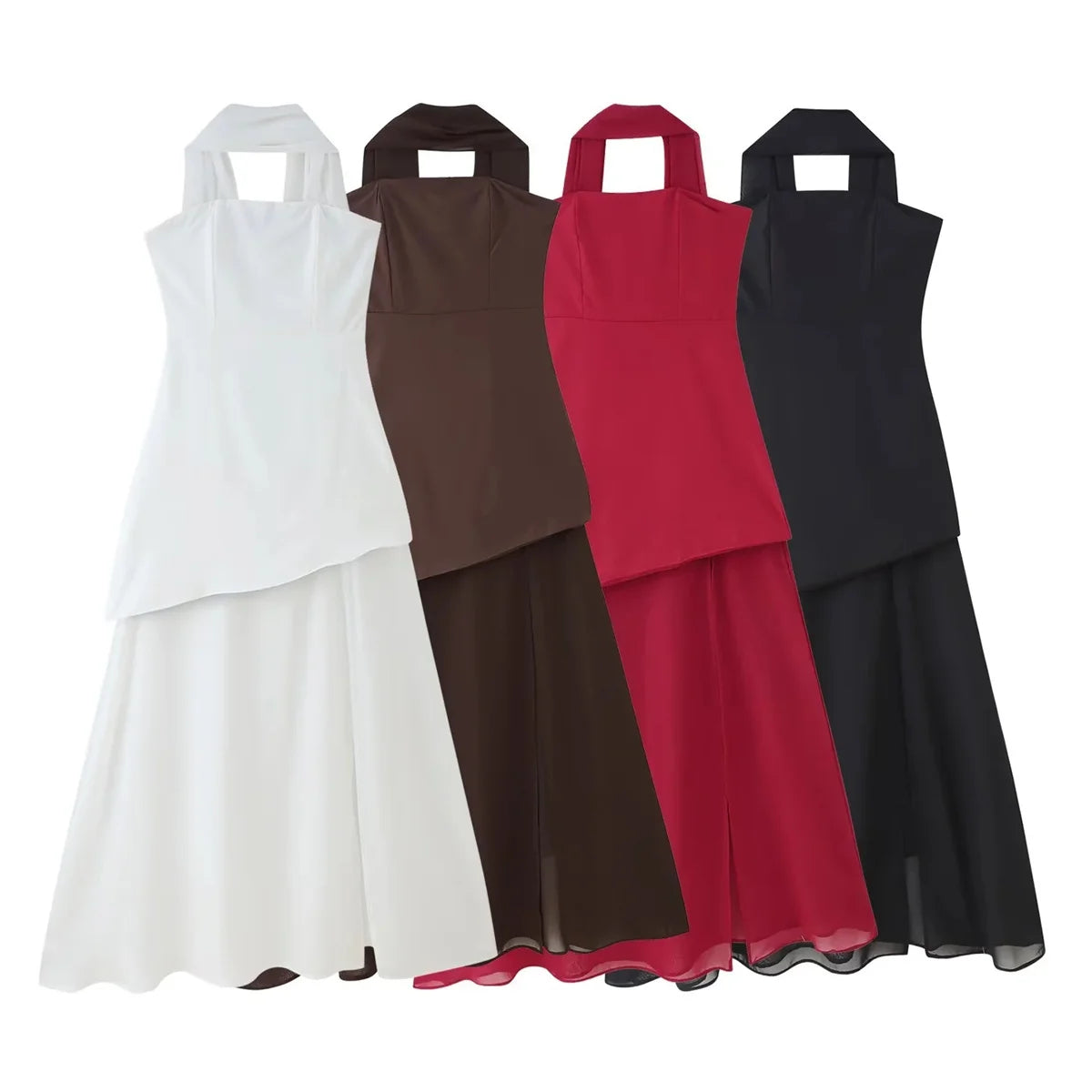 Fashion Strapless Dress With Ribbon Female Elegant Sleeveless Patchwork Mesh Beach Vacation Long Dress 2025 Summer New Dress