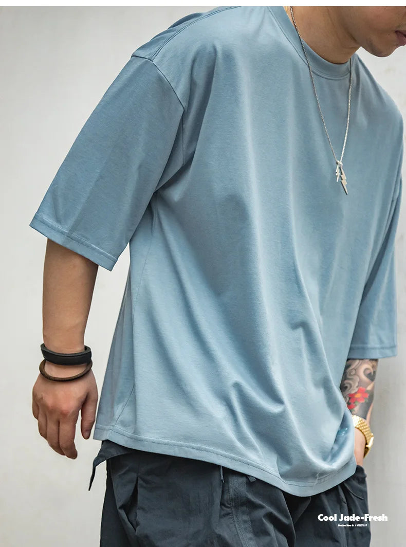 Maden Casual Cool-Touch Short Sleeve T-Shirt Men's Summer Breathable Loose Fit Crew Neck Tee Basic Versatile Solid Color Tops