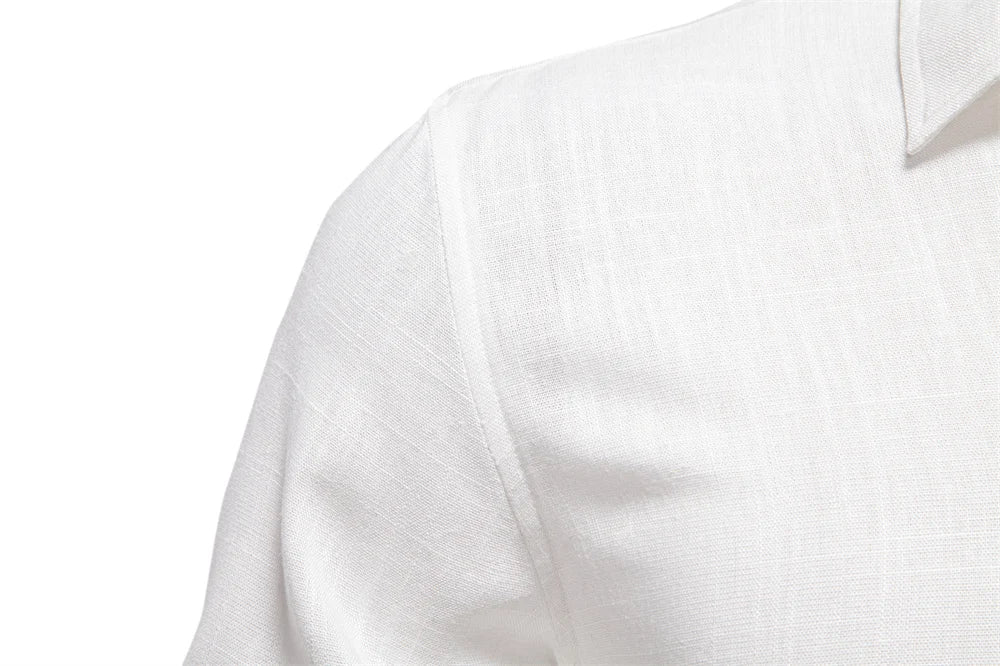 2025 New Design Men's Solid Color Linen Long Sleeve Shirt - Casual Button-Down Collar Shirt for Men