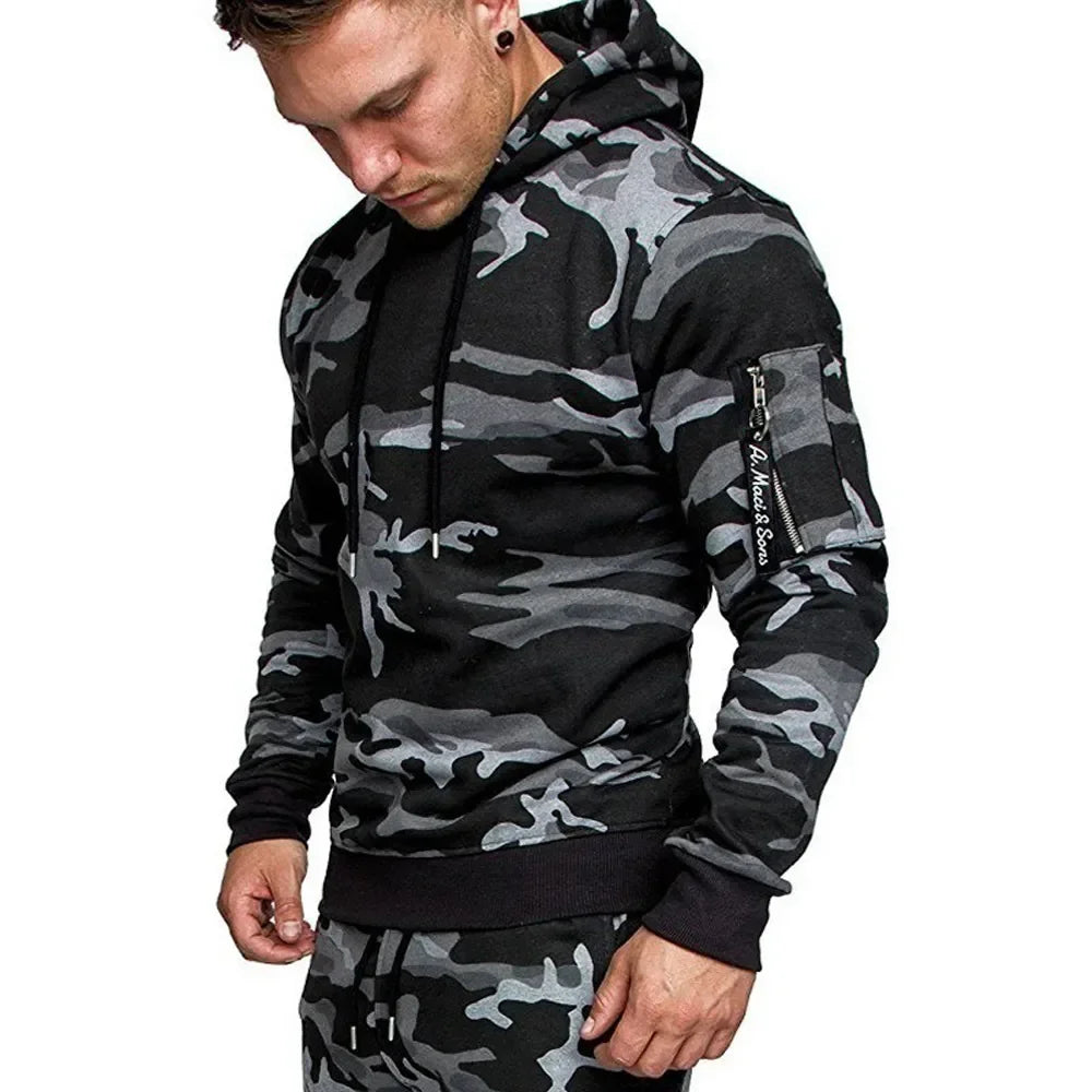Men's Tracksuit Military Hoodie Sets Camouflage Hooded Leisure Suit Man Sweatshirt Pants Tactical Sweat Sports Suit
