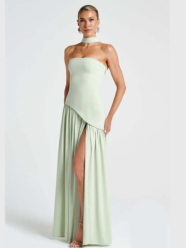 Elegant Yellow Gauze Off Shoulder Scarf Neack Long Dress Women Fashion Sleeveless A-line Vestido 2025 Summer Vocation Party Robe