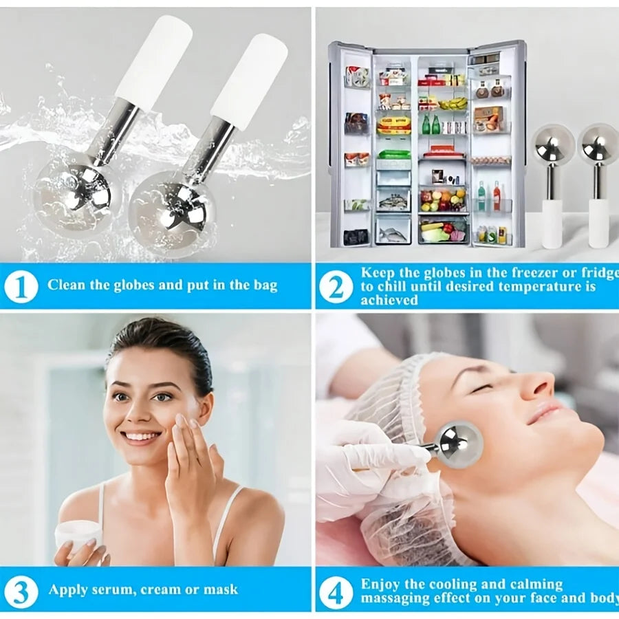 1PC Facial Ice Hockey Cold and Hot Stainless Steel Facial Roller Beauty Spa Cooling Ball, Low-temperature Freezing Rod