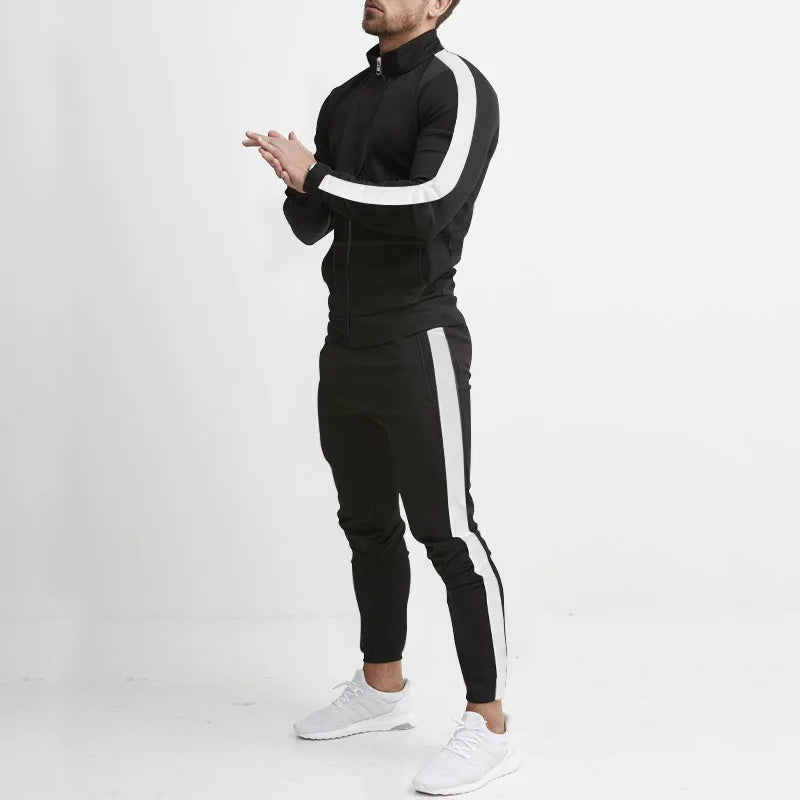 2024 cross-border Europe, America, autumn and winter new casual men's sports suit color matching men's clothing
