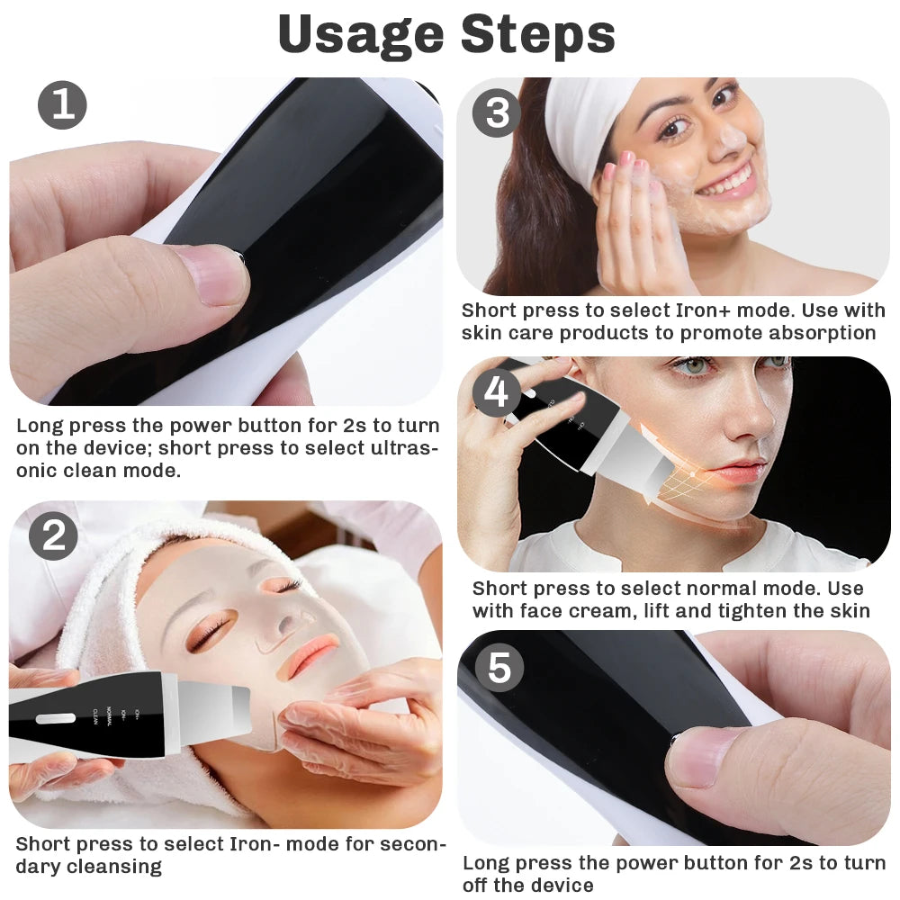 Skin Scrubber Ultrasonic Facial Machine for Home Use Spatula for Blackhead Remover Shovel Peeling Pore Cleaner Face Lift Massage
