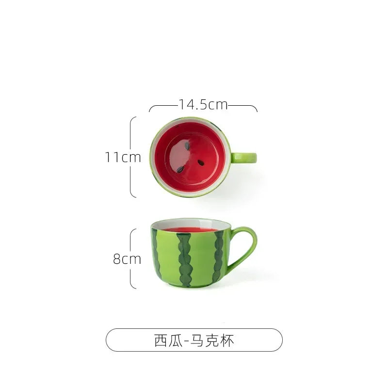 Watermelon Bowl Ceramic Bowl Plate Set Home Ramen Bowl Cute Hand-painted Tableware Children's Rice Bowls Kitchen Accessories