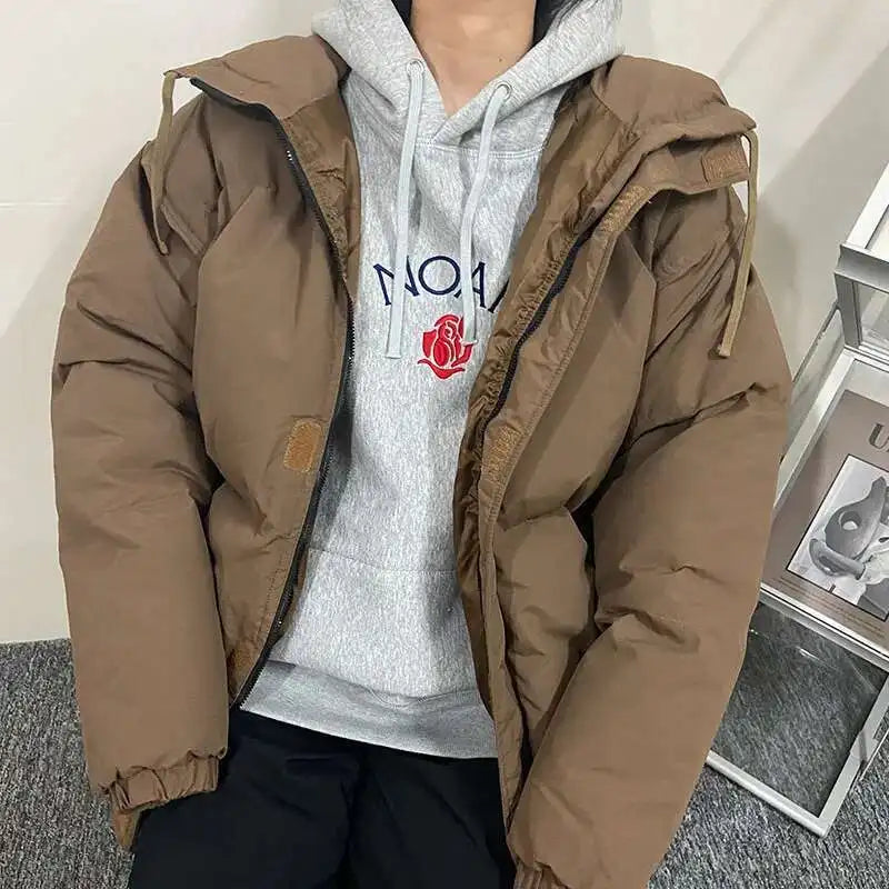 PFHQ Men Cotton Jacket High Street Trendy Winter Bread Coat 2024 Stand Collar Solid Color Long Sleeve Male Tops Casual 21Z7546