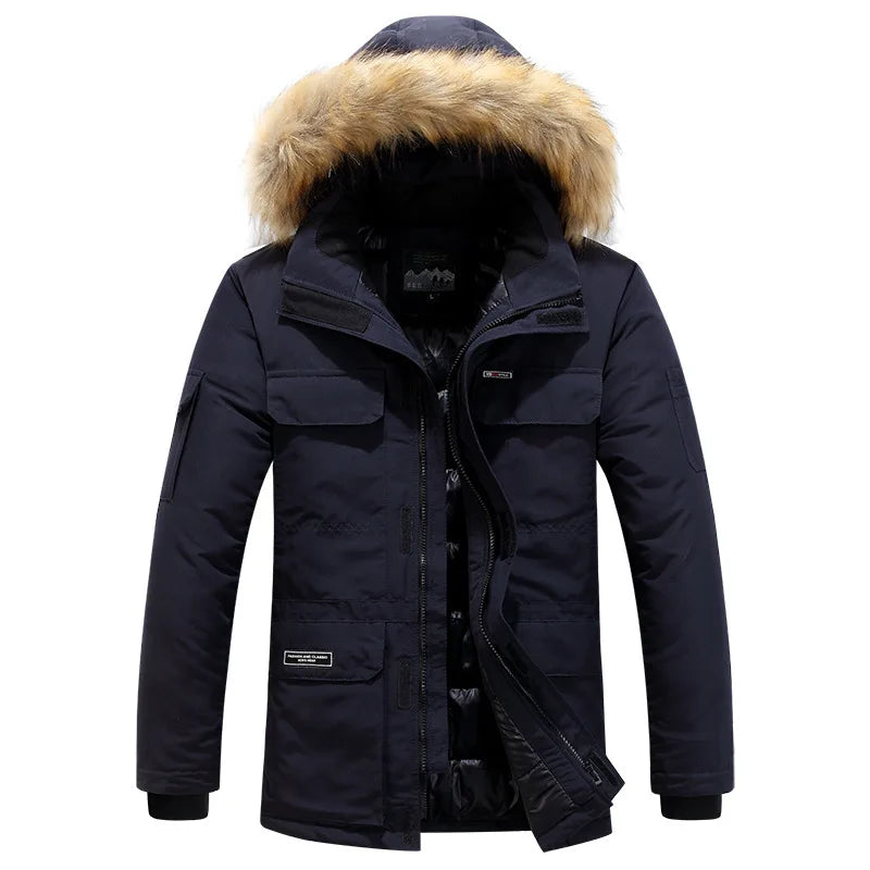New Men Parkas Coat Windbreaker Big Pockets Wholesale Winter Parkas Men Thicken Coat Fur Hooded Jacket Overcoat Keep Warm Male