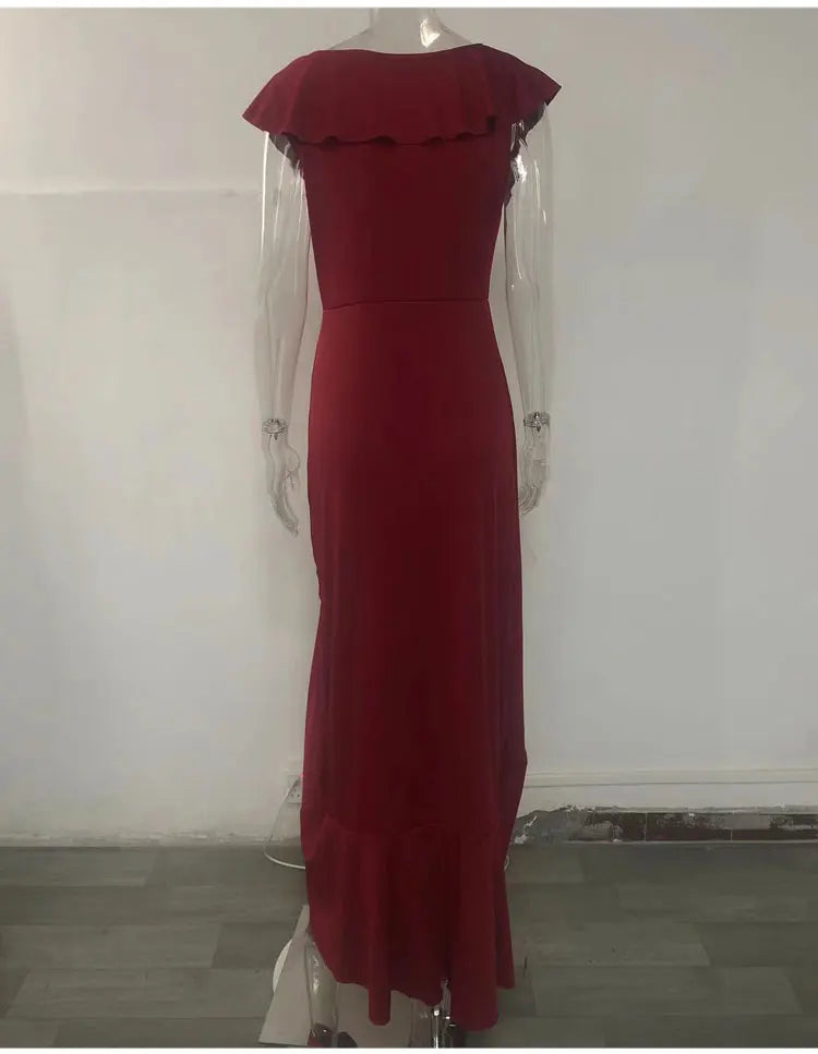 2023 Autumn New European and American Style V-Neck Long Dress with Ruffled Edge Irregular Elegant Dress Party Dress