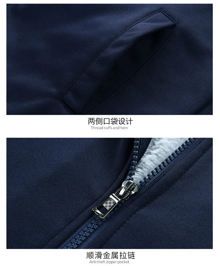 2025 Men's Thicken Warm Tracksuit Set Cardigan Fleece Hood Jacket+Pants Sweatshirts Male 2 Piece Sets Hoodies Suit Coat Big Size