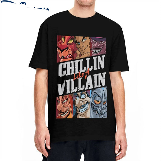 Villains T Shirts Chillin Like A Villain Group Portrait Vintage Tee Shirt Short Sleeve T-Shirt Cotton Gift Idea Tops