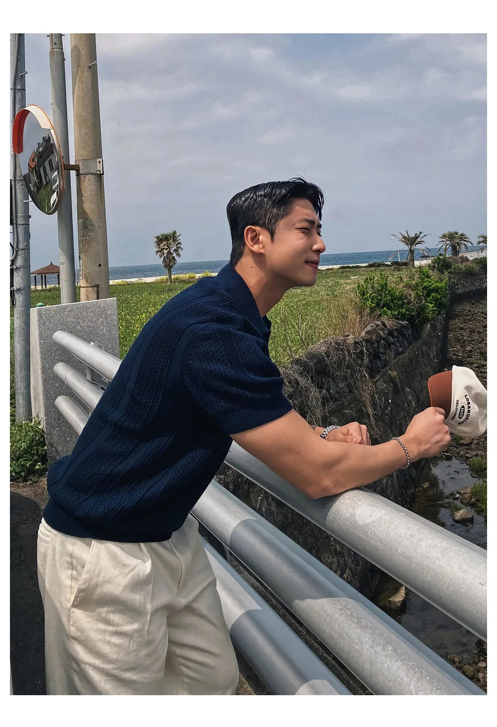 Men's Clothing Luxury Korean Popular Hollow Out Polo Shirt Leisure V Neck Short Sleeve Solid Color Retro Streetwear Knitwear