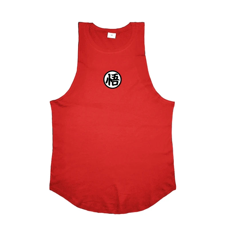 Japanese Anime Logo Wu Font Funny Printing Summer Clothing Gym Stringer Tank Top Men Fitness Sleeveless Shirt Bodybuilding Vest