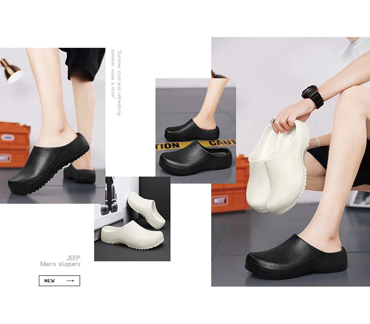 Eyriphy Kitchen Waterproof Slippers For Men Work Garden Shoes Non-Slips Rubber Mules Mens Fishing Slides Casual Cozy Home Sandal