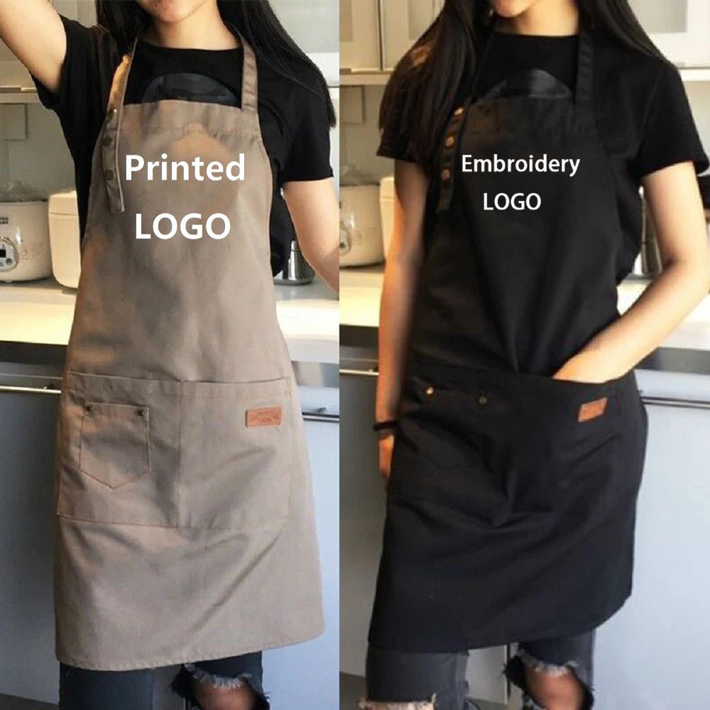 Custom Company Shop LOGO Kitchen Aprons For Woman Men Chef Work  Grill Restaurant Bar Shop Cafes Beauty Nails Studios Uniform