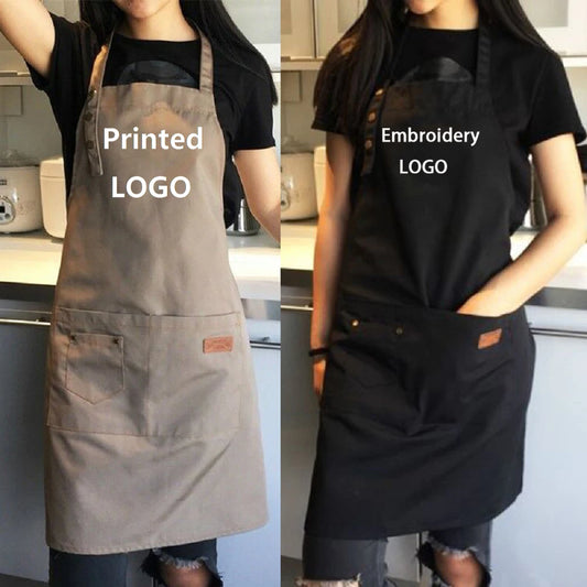 Custom Company Shop LOGO Kitchen Aprons For Woman Men Chef Work  Grill Restaurant Bar Shop Cafes Beauty Nails Studios Uniform