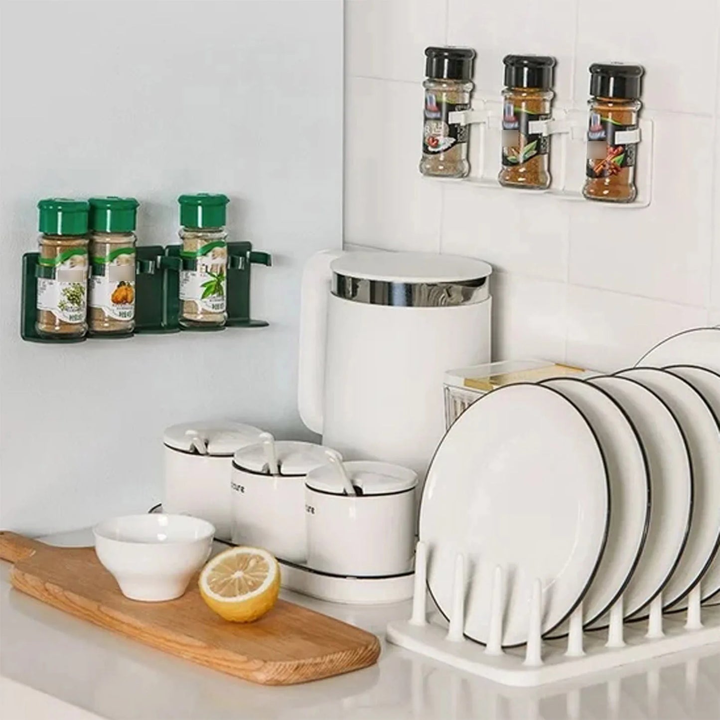 Wall Mounted Spice Jar Holder Kitchen No-Punching Storage Rack for Kitchen Bathroom Living Room Home Bottle Jar Organizer Racks